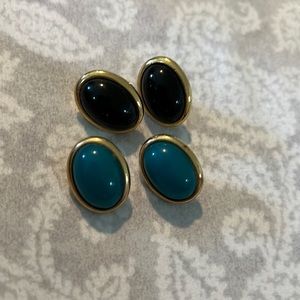 2 Pairs. 1 Price. Pierced Earrings. Black/Golden and TealGreem/Golden.